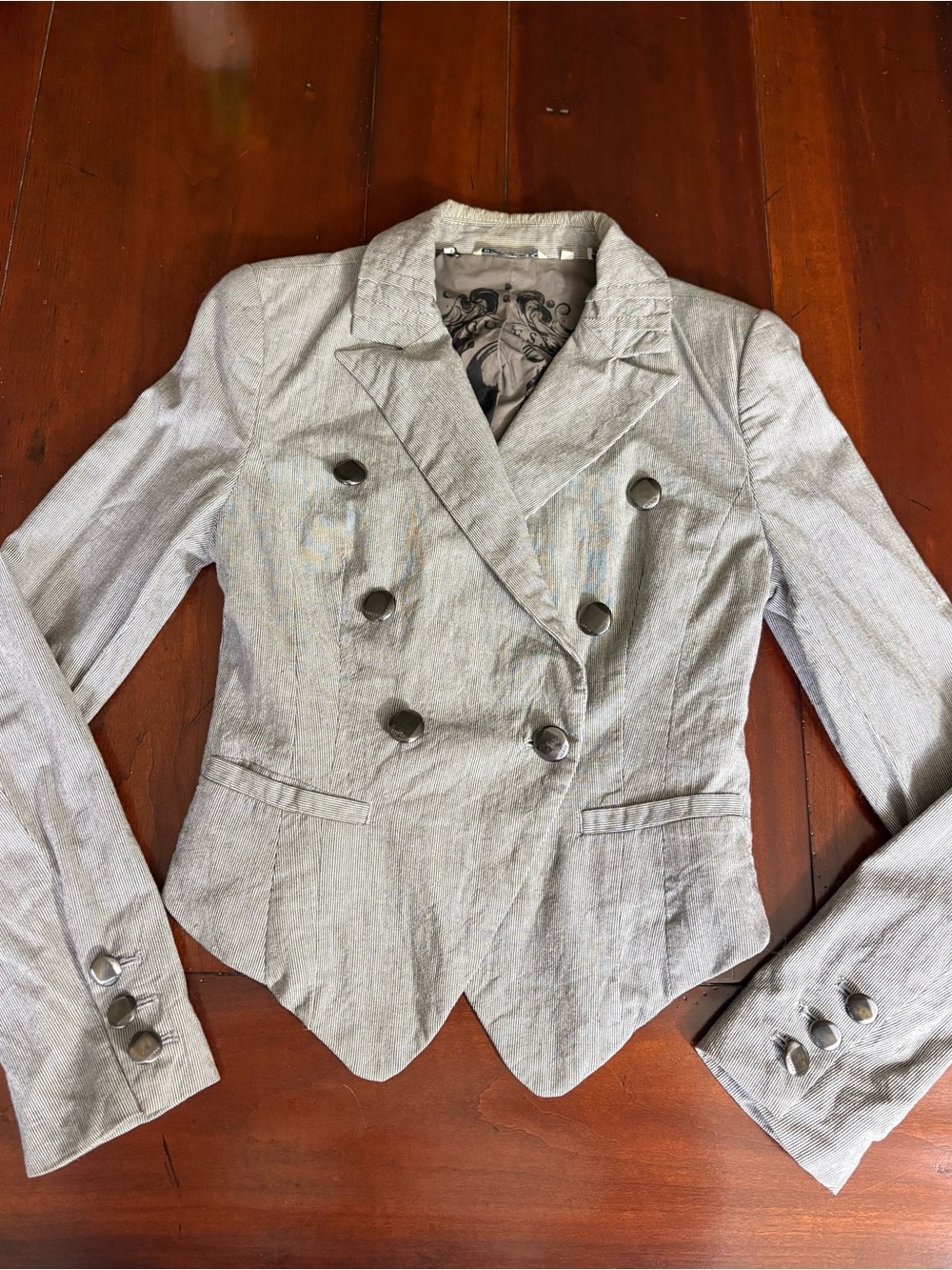 Women's Double-Breasted Light Gray Tailored Blazer